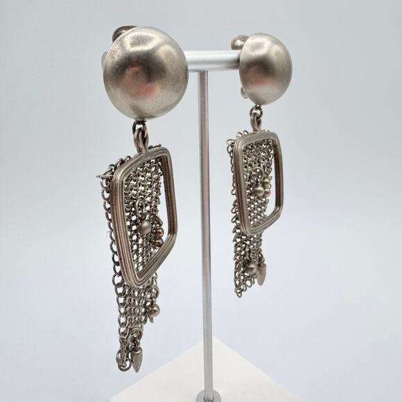 Vintage Mid Century Industrial Mesh Clip Earrings Bold Artistic Sculptural Edgy - Picture 3 of 11